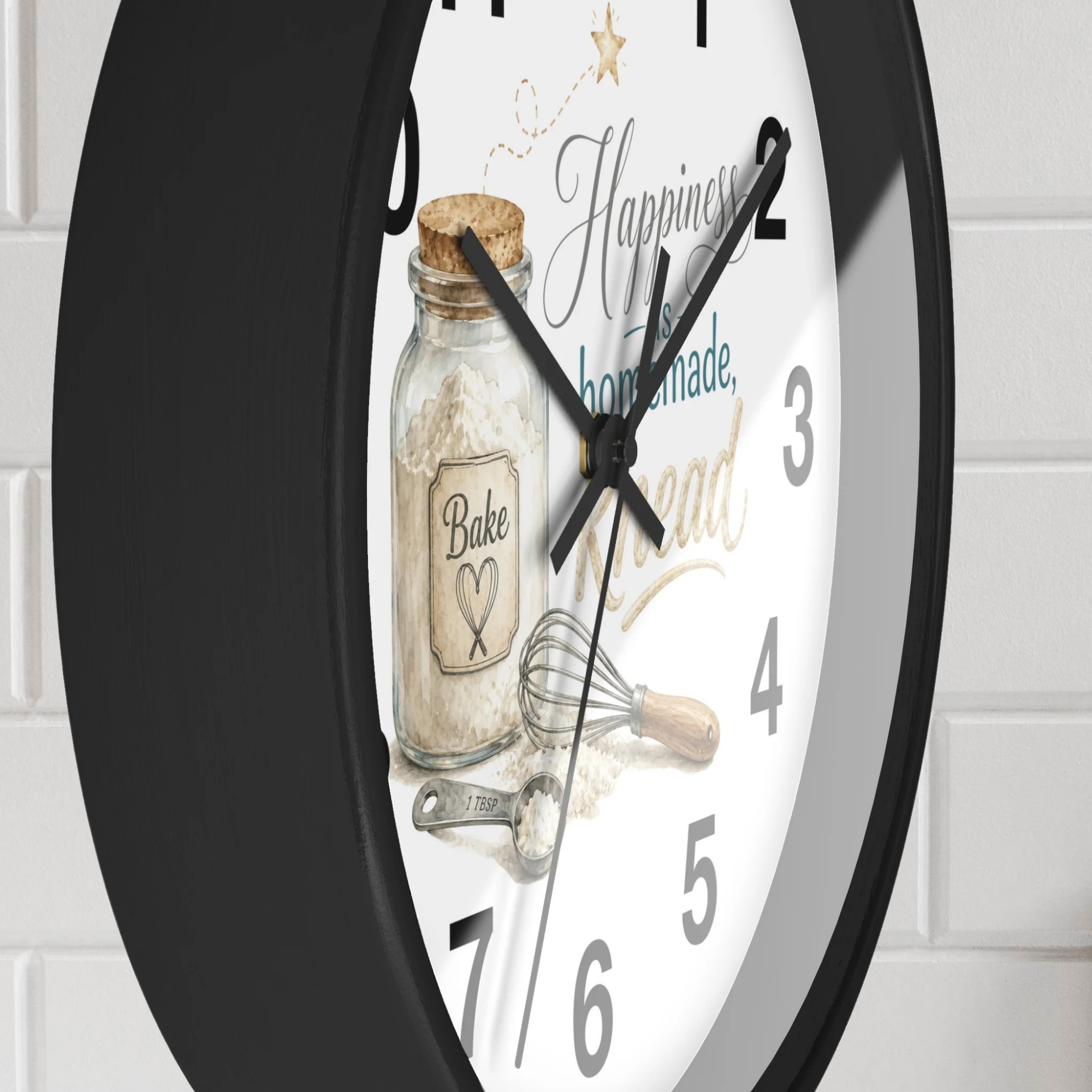 Kitchen Wall Clock — “Happiness is Homemade” Rustic Baking Decor