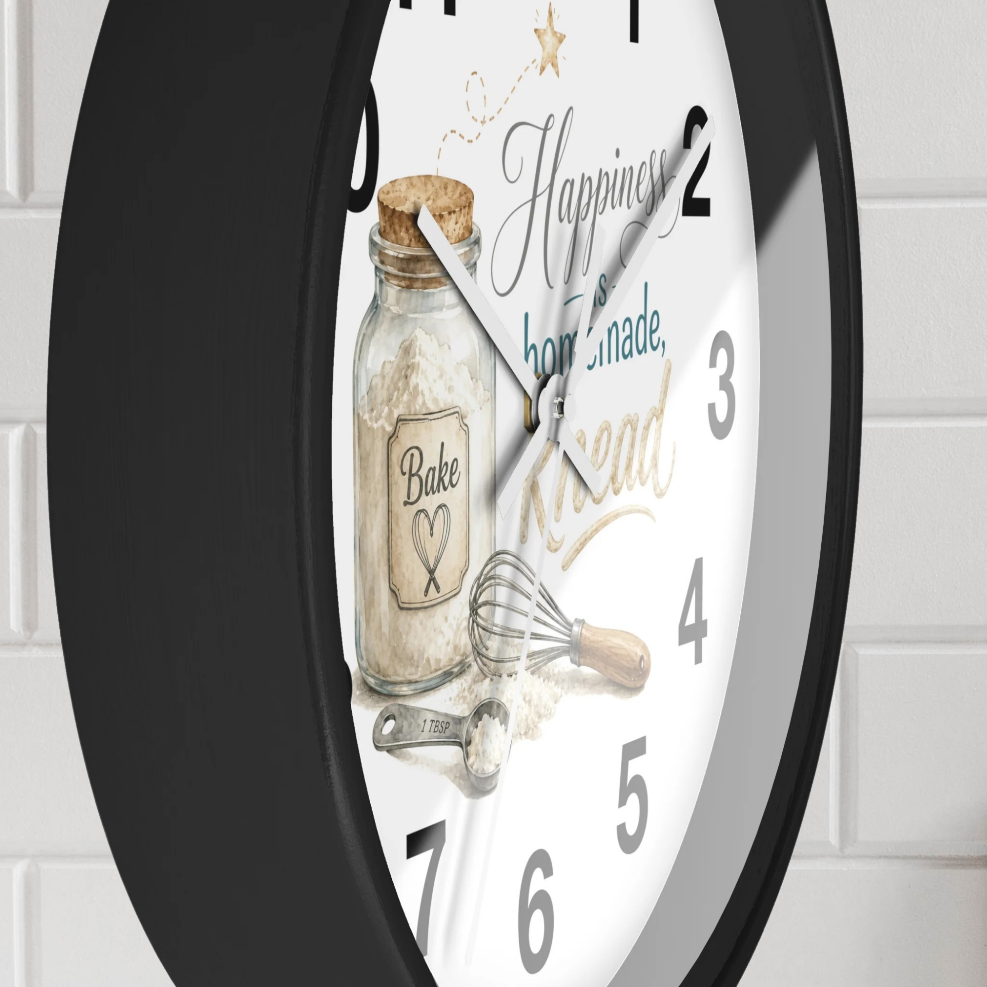 Kitchen Wall Clock — “Happiness is Homemade” Rustic Baking Decor