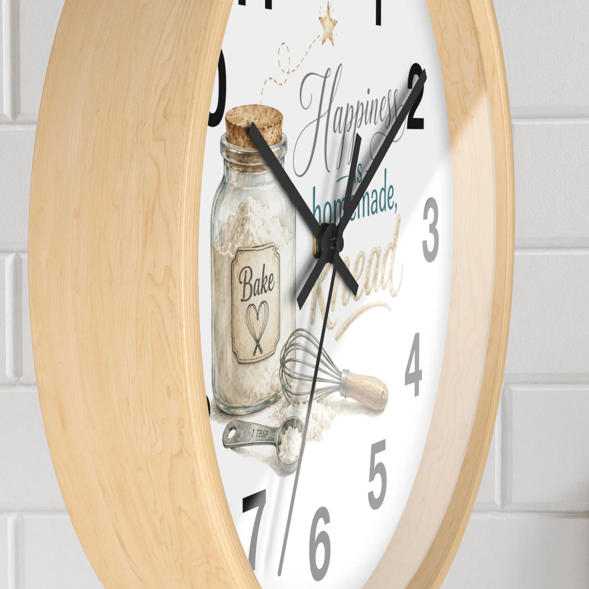 Kitchen Wall Clock — “Happiness is Homemade” Rustic Baking Decor