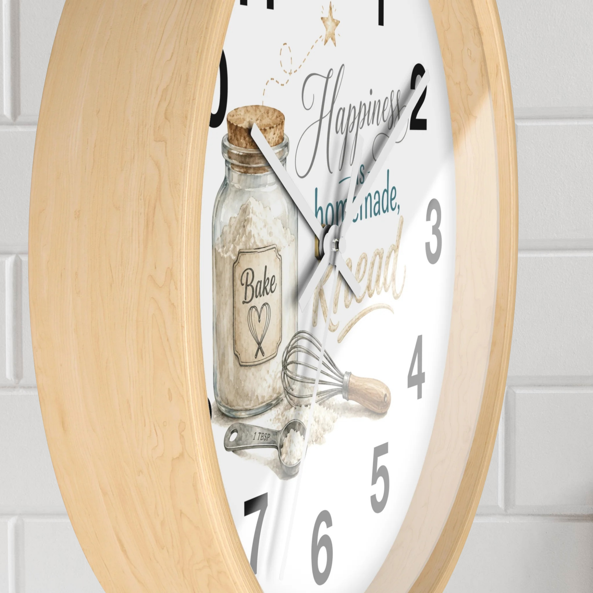 Kitchen Wall Clock — “Happiness is Homemade” Rustic Baking Decor