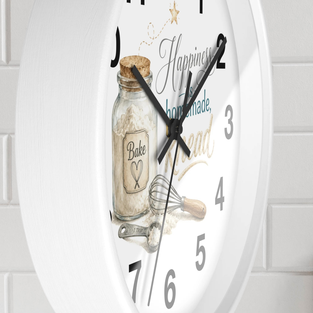 Kitchen Wall Clock — “Happiness is Homemade” Rustic Baking Decor