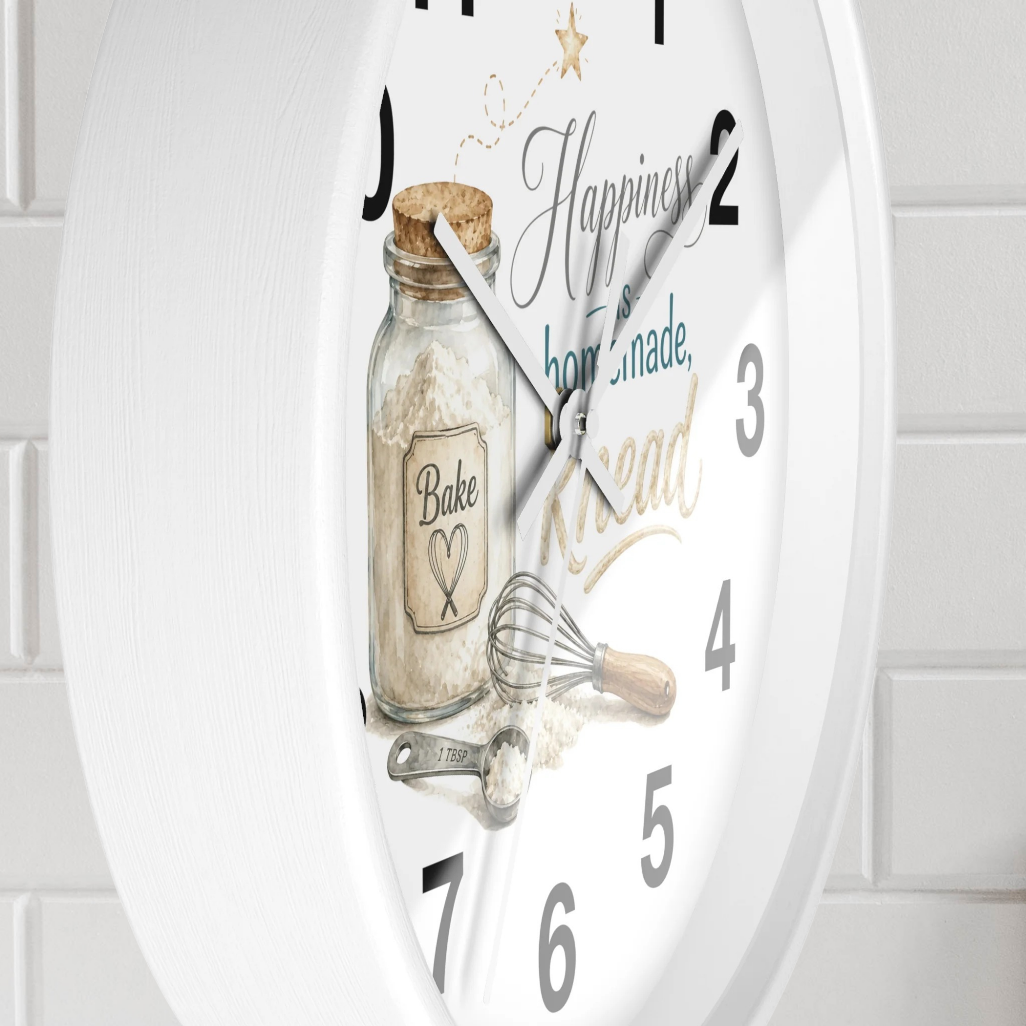 Kitchen Wall Clock — “Happiness is Homemade” Rustic Baking Decor