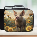 Lunch bag with a pig and sunflower design on a white background