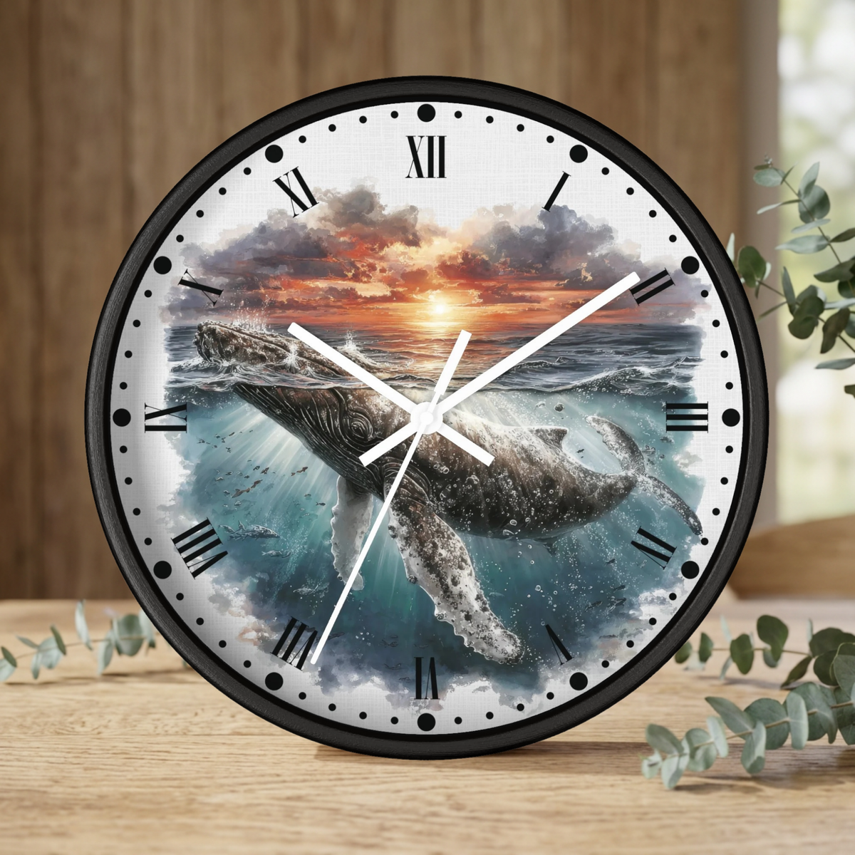 Humpback Whale Sunset Wall Clock — Ocean Animal Decor