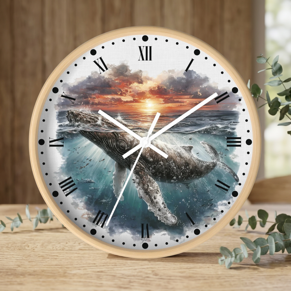 Humpback Whale Sunset Wall Clock — Ocean Animal Decor