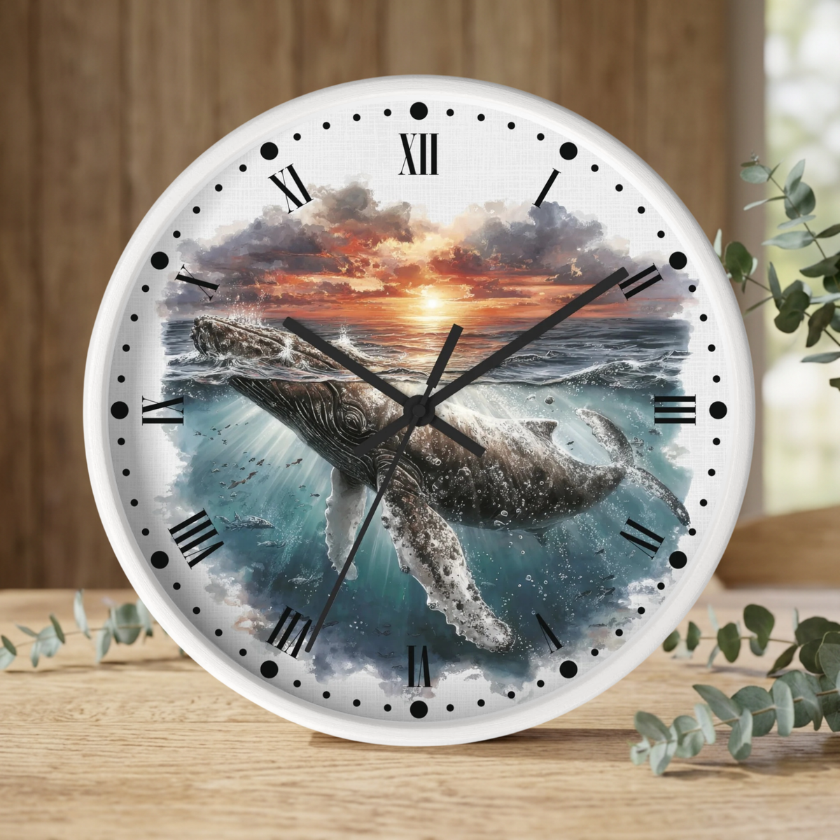 Humpback Whale Sunset Wall Clock — Ocean Animal Decor