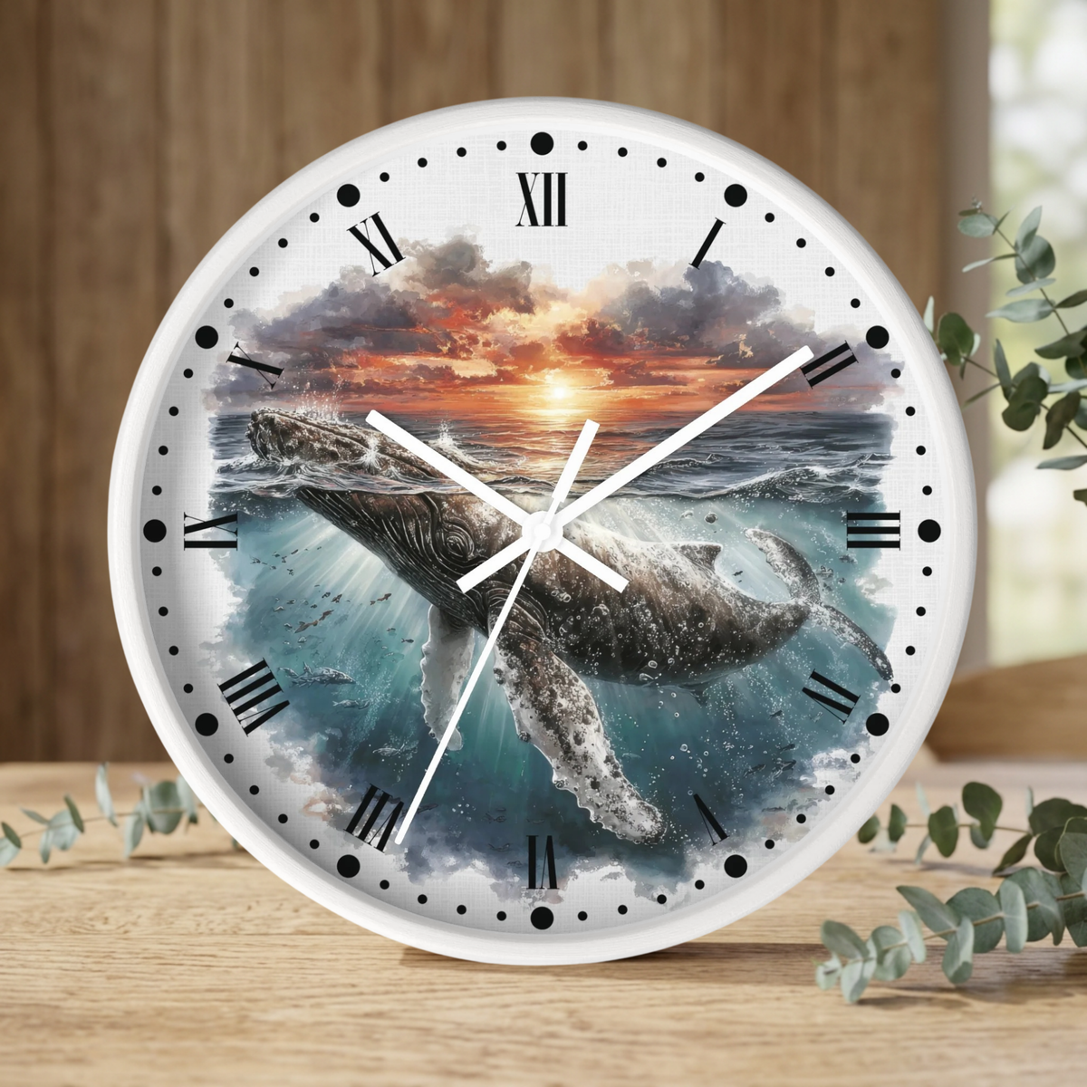 Humpback Whale Sunset Wall Clock — Ocean Animal Decor