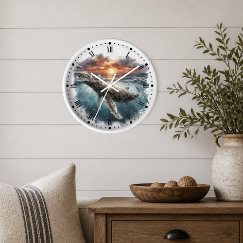 Humpback Whale Sunset Wall Clock — Ocean Animal Decor