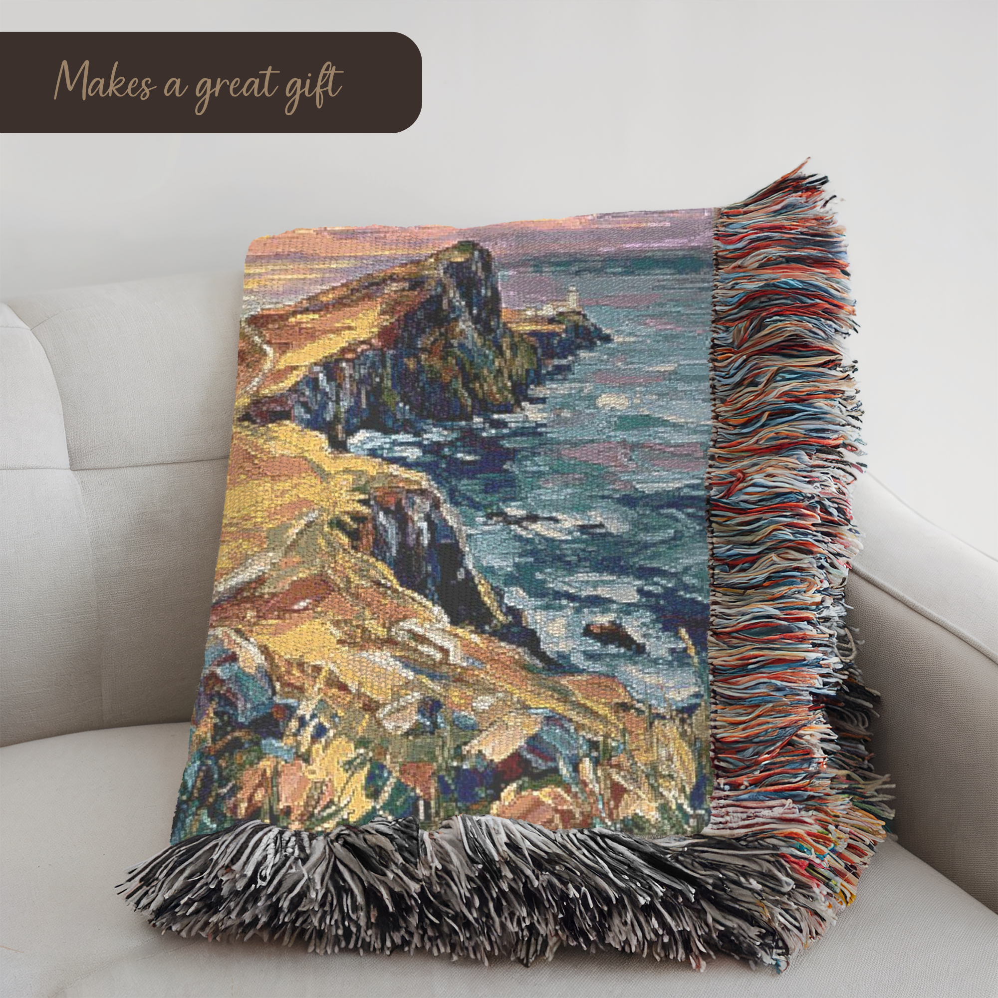 Impressionist Ocean Sunset Woven Blanket | Scripture Tapestry Throw