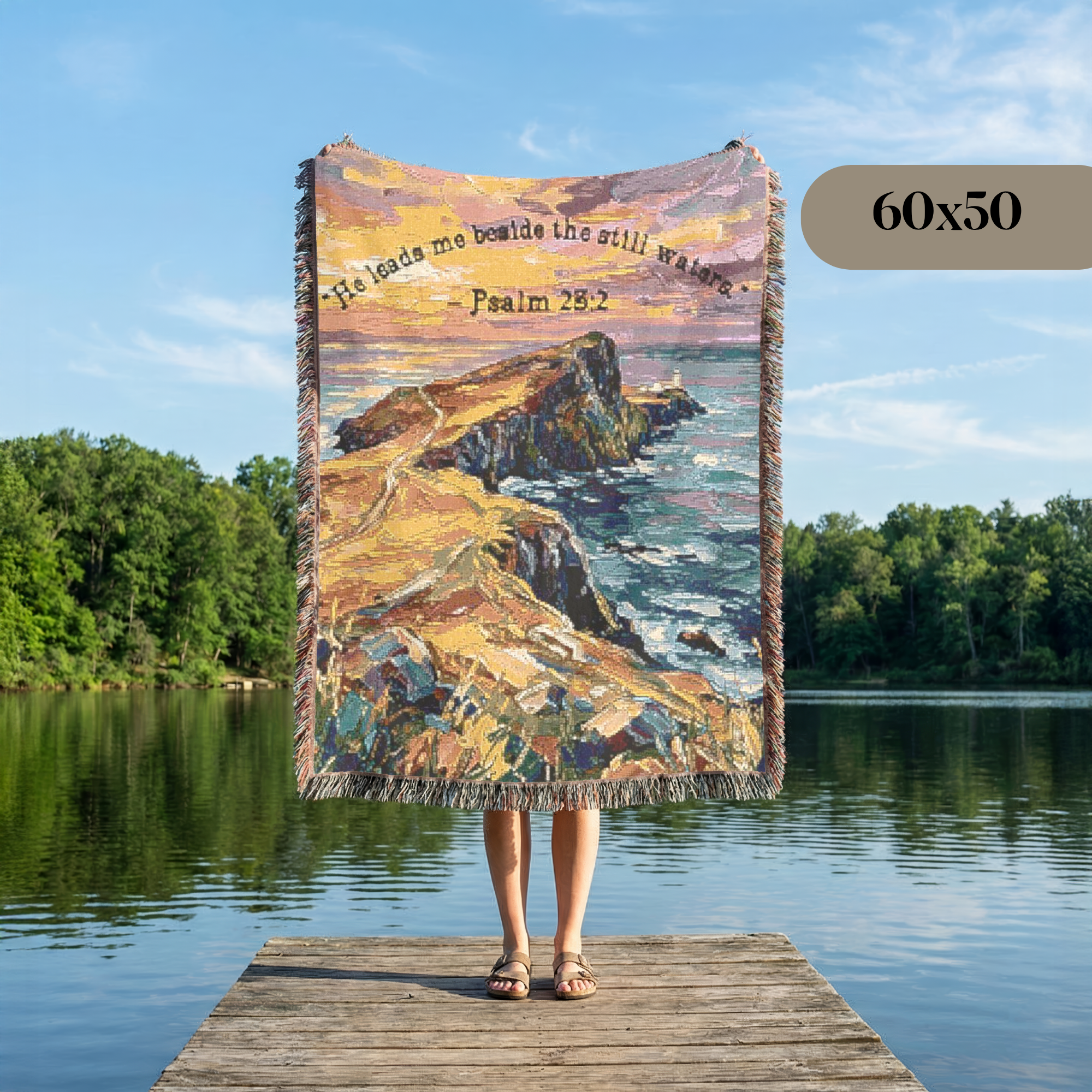 Impressionist Ocean Sunset Woven Blanket | Scripture Tapestry Throw