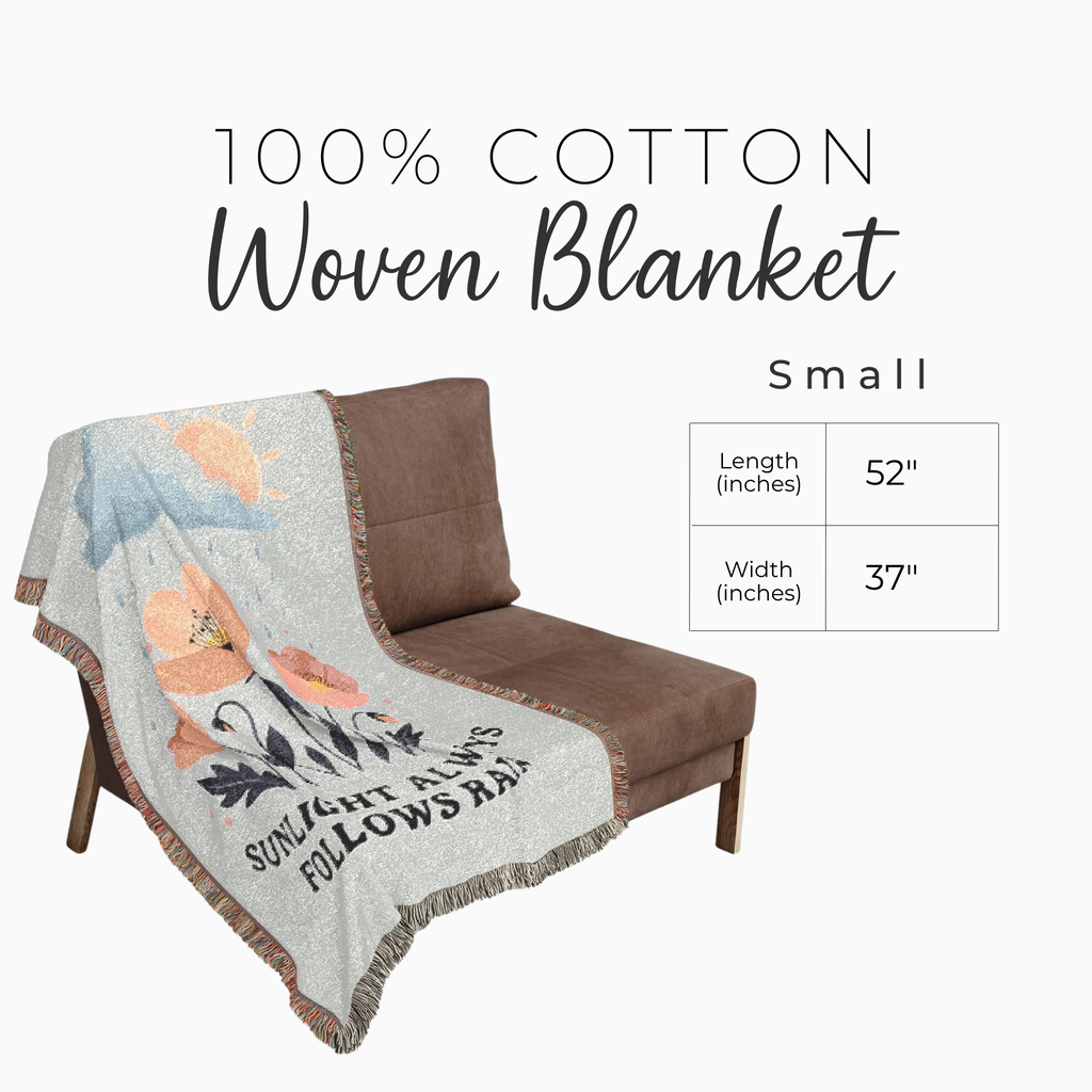 Inspirational Woven Blanket — 'Sunlight Always Follows Rain' Floral Throw Tapestry