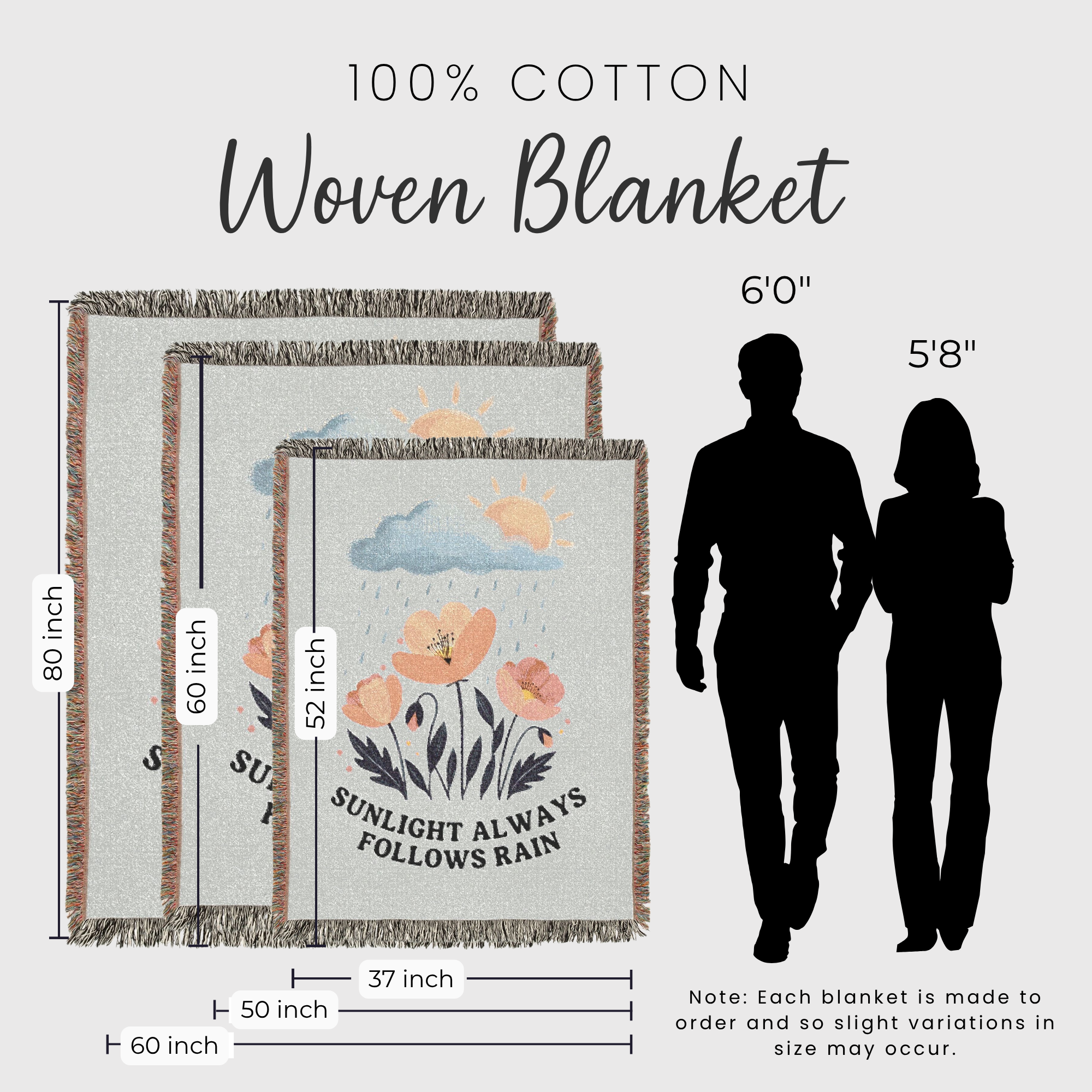 Inspirational Woven Blanket — 'Sunlight Always Follows Rain' Floral Throw Tapestry