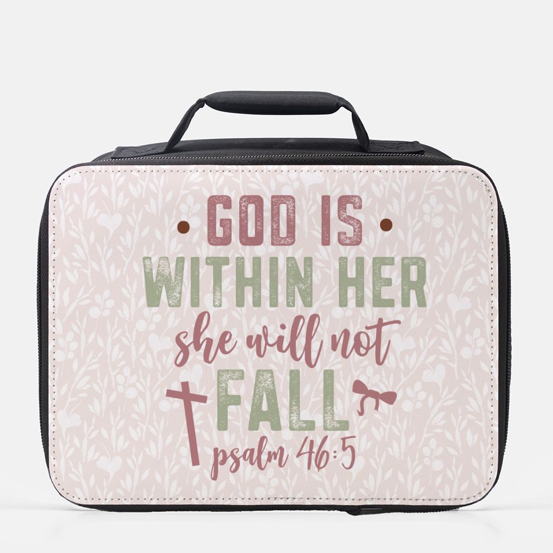  insulated lunch bag with motivational quote and cross design