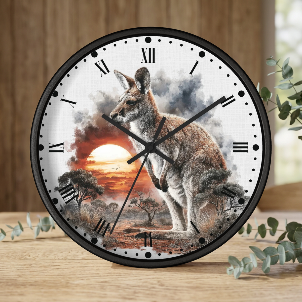 Kangaroo Sunset Wall Clock — Australian Wildlife Decor