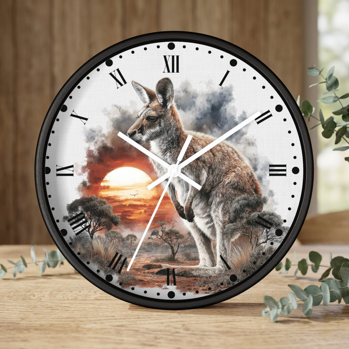 Kangaroo Sunset Wall Clock — Australian Wildlife Decor