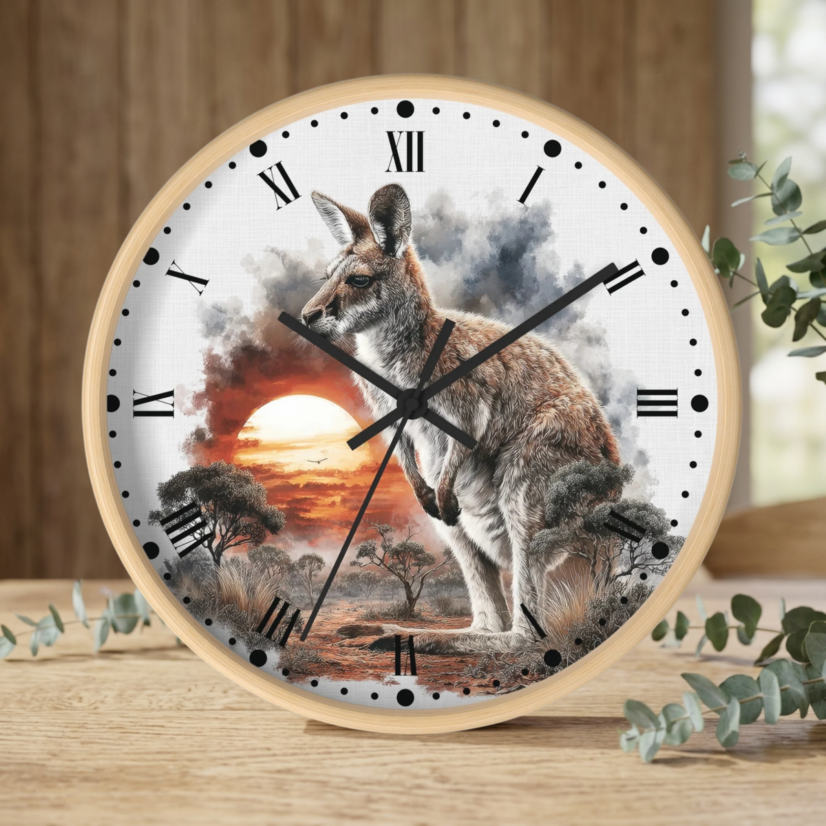 Kangaroo Sunset Wall Clock — Australian Wildlife Decor