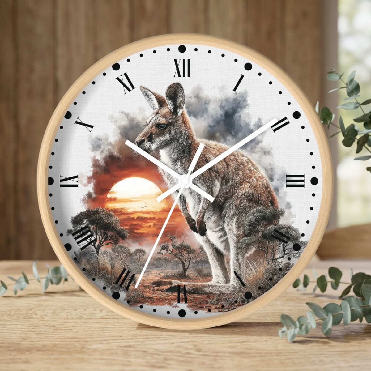 Kangaroo Sunset Wall Clock — Australian Wildlife Decor