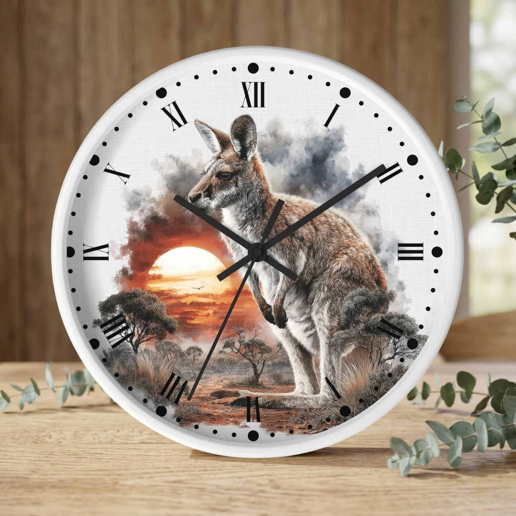 Kangaroo Sunset Wall Clock — Australian Wildlife Decor