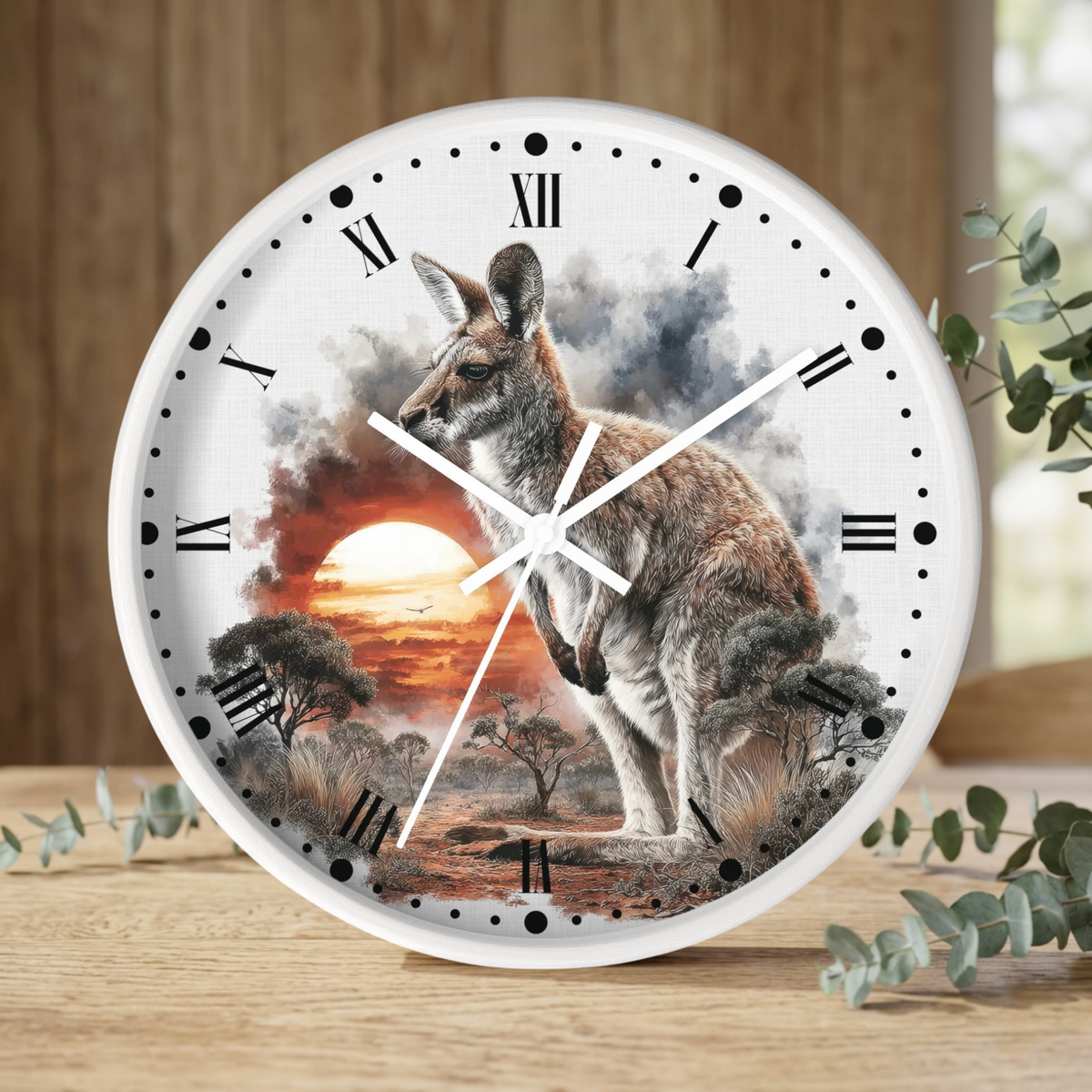 Kangaroo Sunset Wall Clock — Australian Wildlife Decor