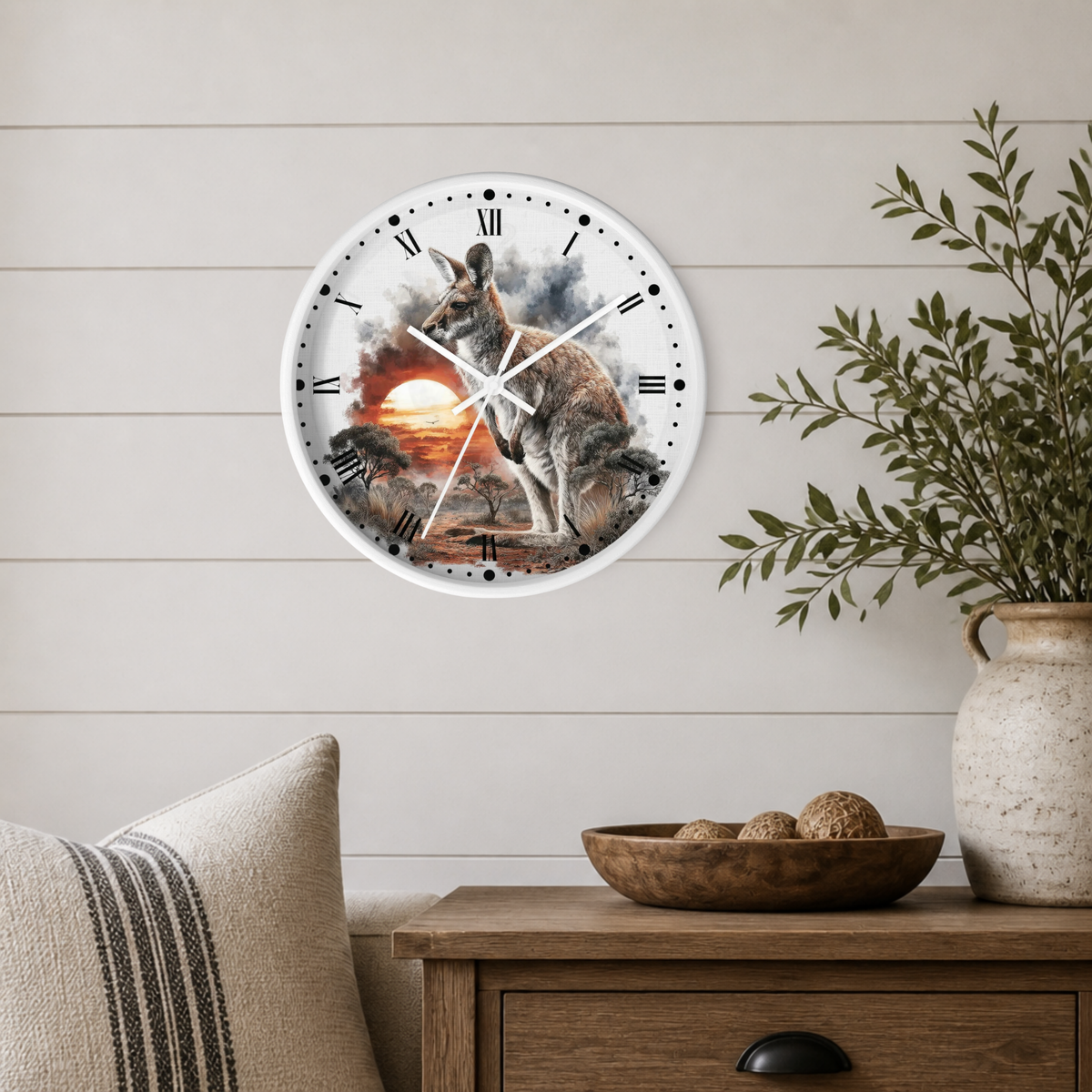 Kangaroo Sunset Wall Clock — Australian Wildlife Decor