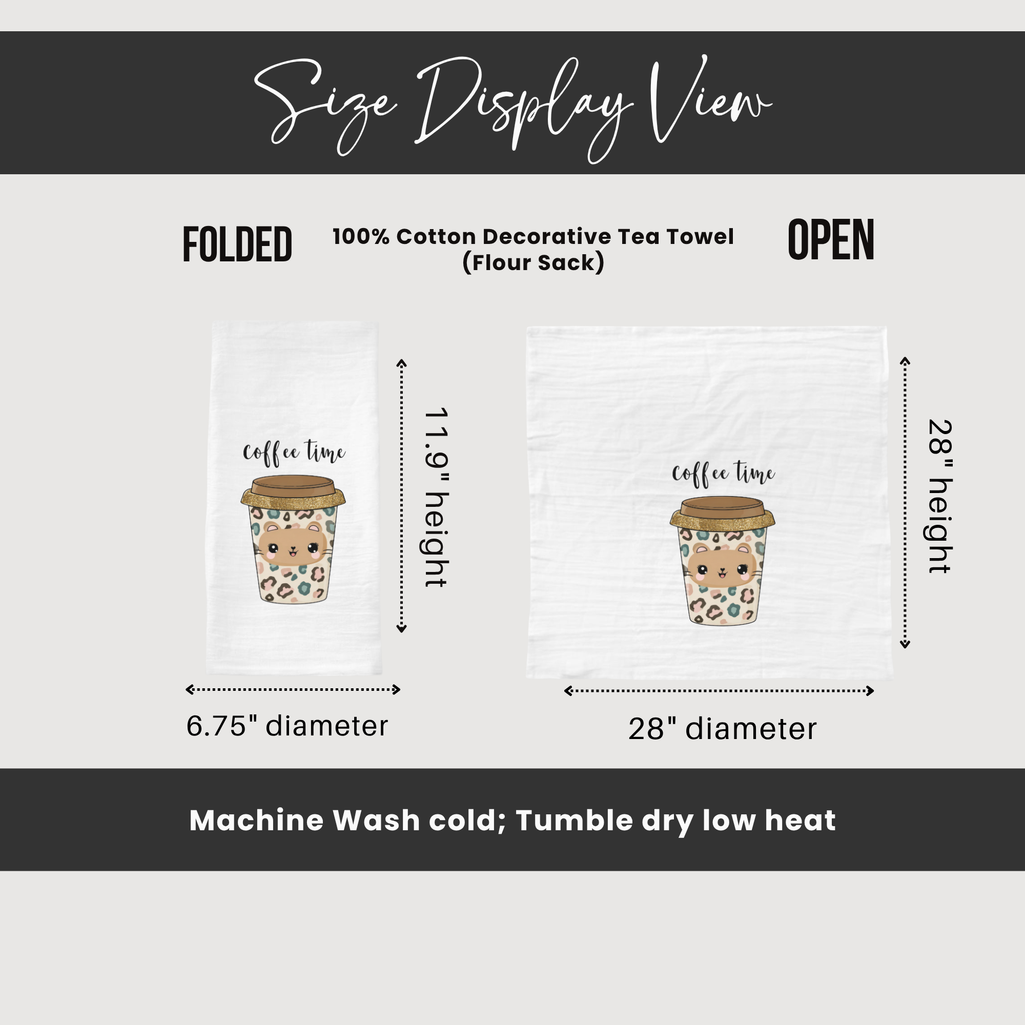 Kawaii Cat Coffee Time Extra Large Tea Towel (Flour Sack)