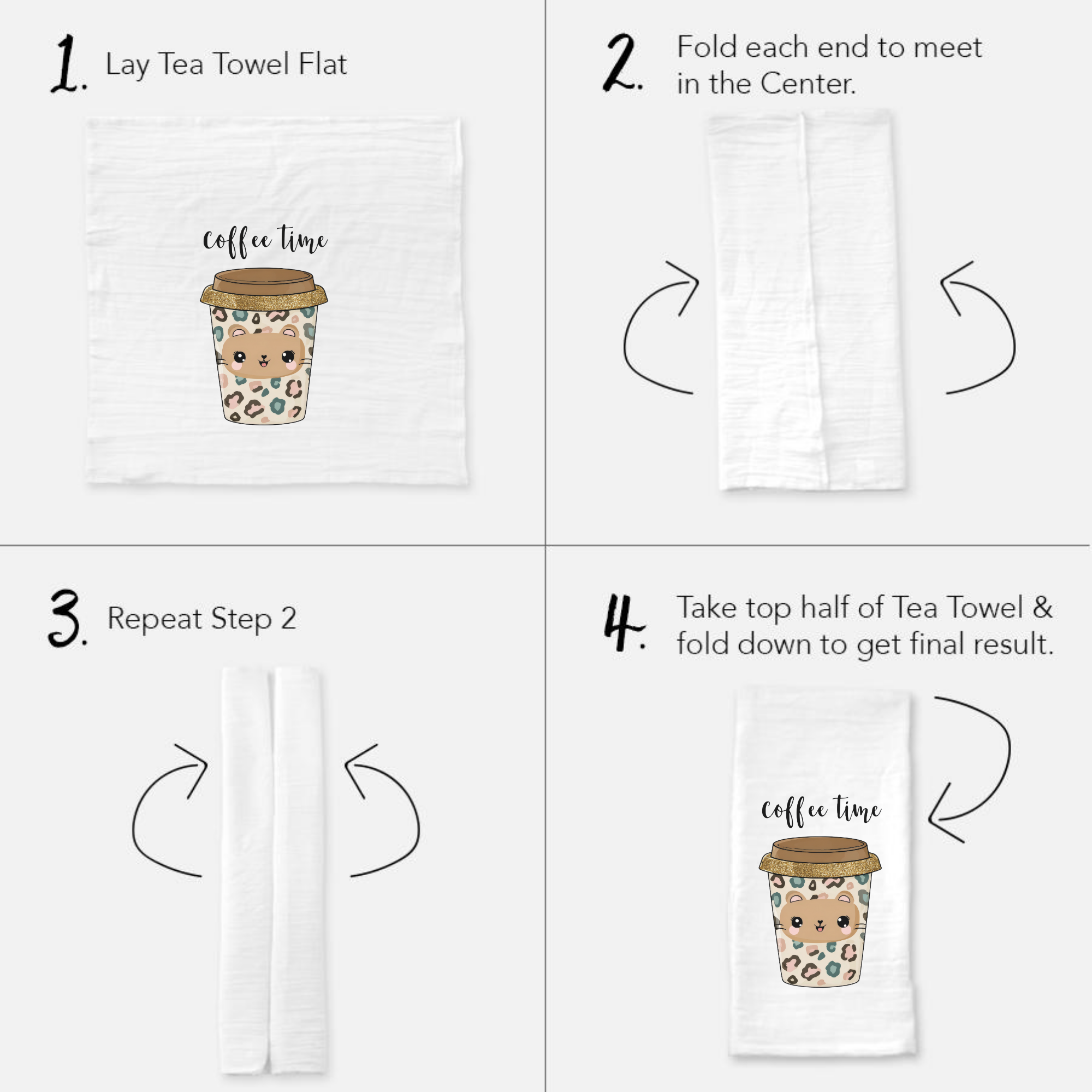 Kawaii Cat Coffee Time Extra Large Tea Towel (Flour Sack)