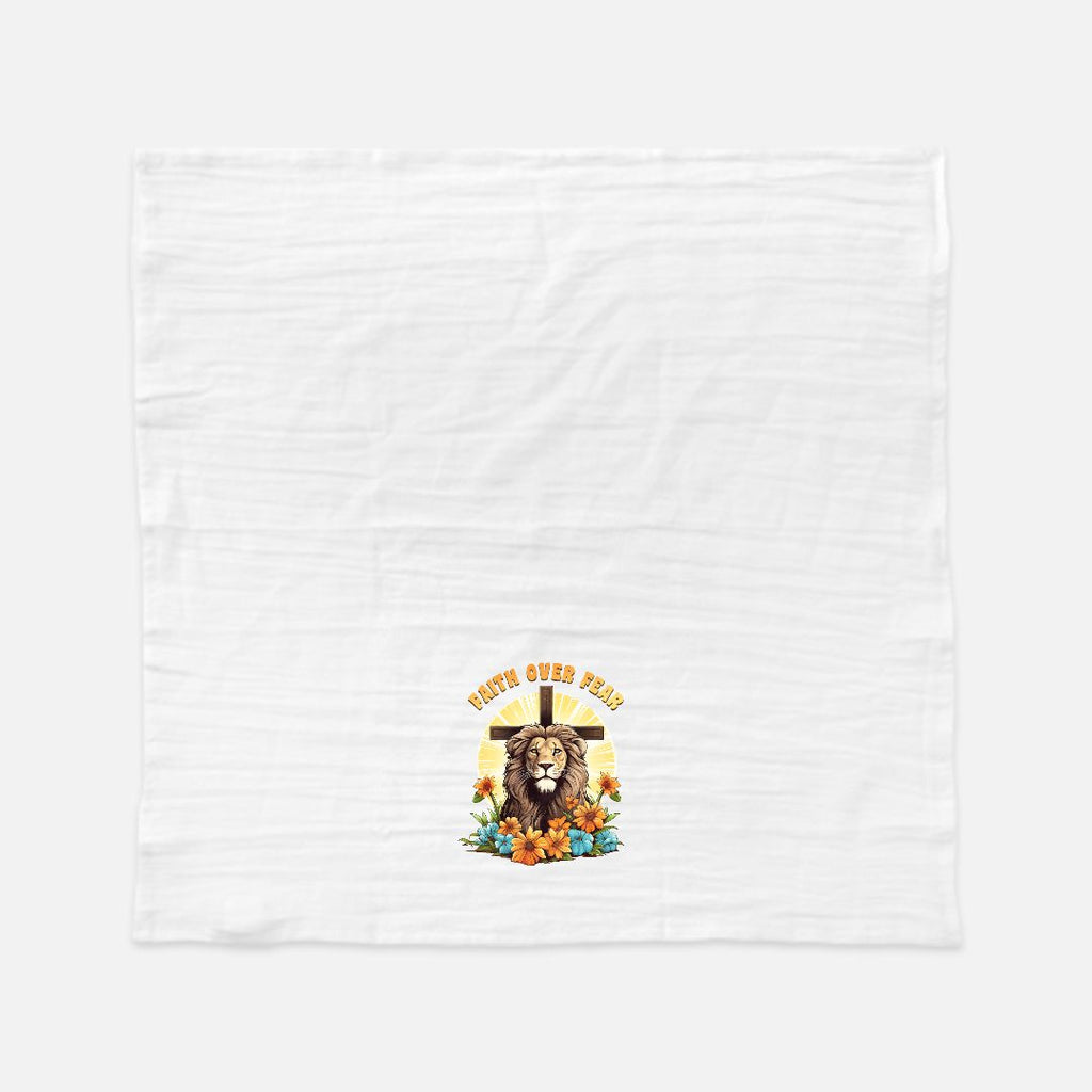 Extra Large white tea towel a lion graphic and text on a white background