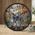 Majestic Gray Cat in Autumn Forest Wall Clock