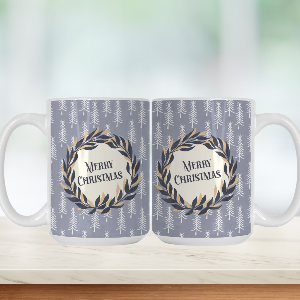Merry Christmas Wreath Mug Deluxe 15oz.