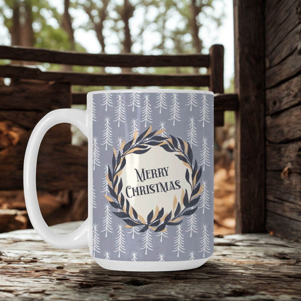 Merry Christmas Wreath Mug Deluxe 15oz.