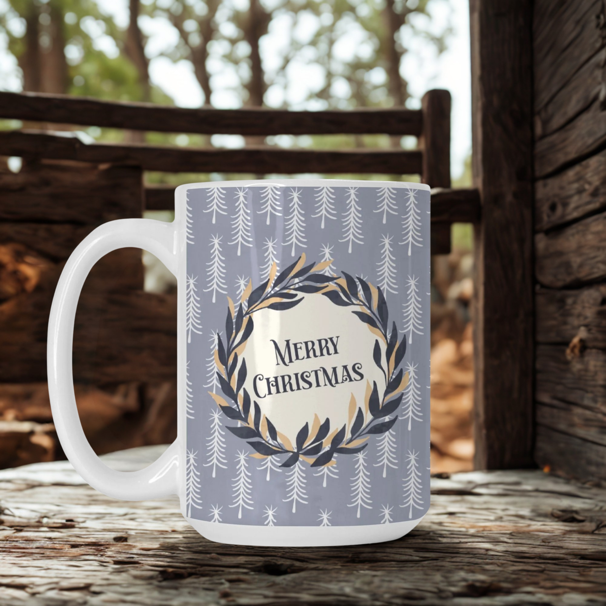 Merry Christmas Wreath Mug Deluxe 15oz.