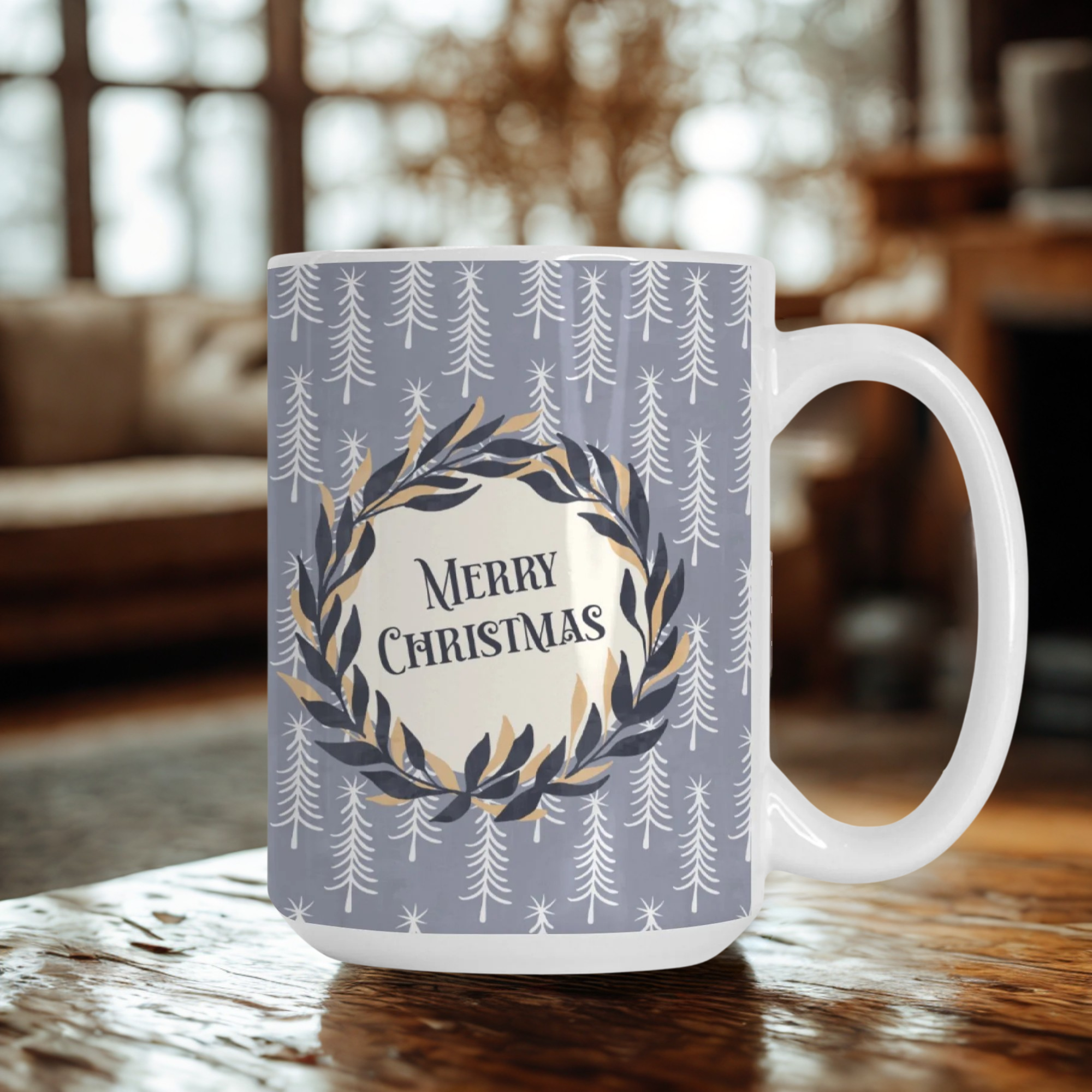 Merry Christmas Wreath Mug Deluxe 15oz.