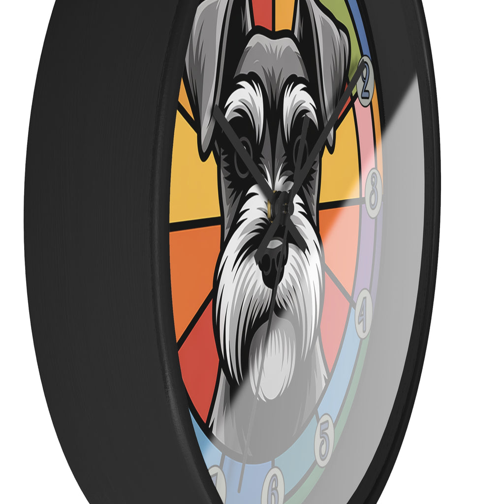 Wall clock with a dog illustration on a colorful background