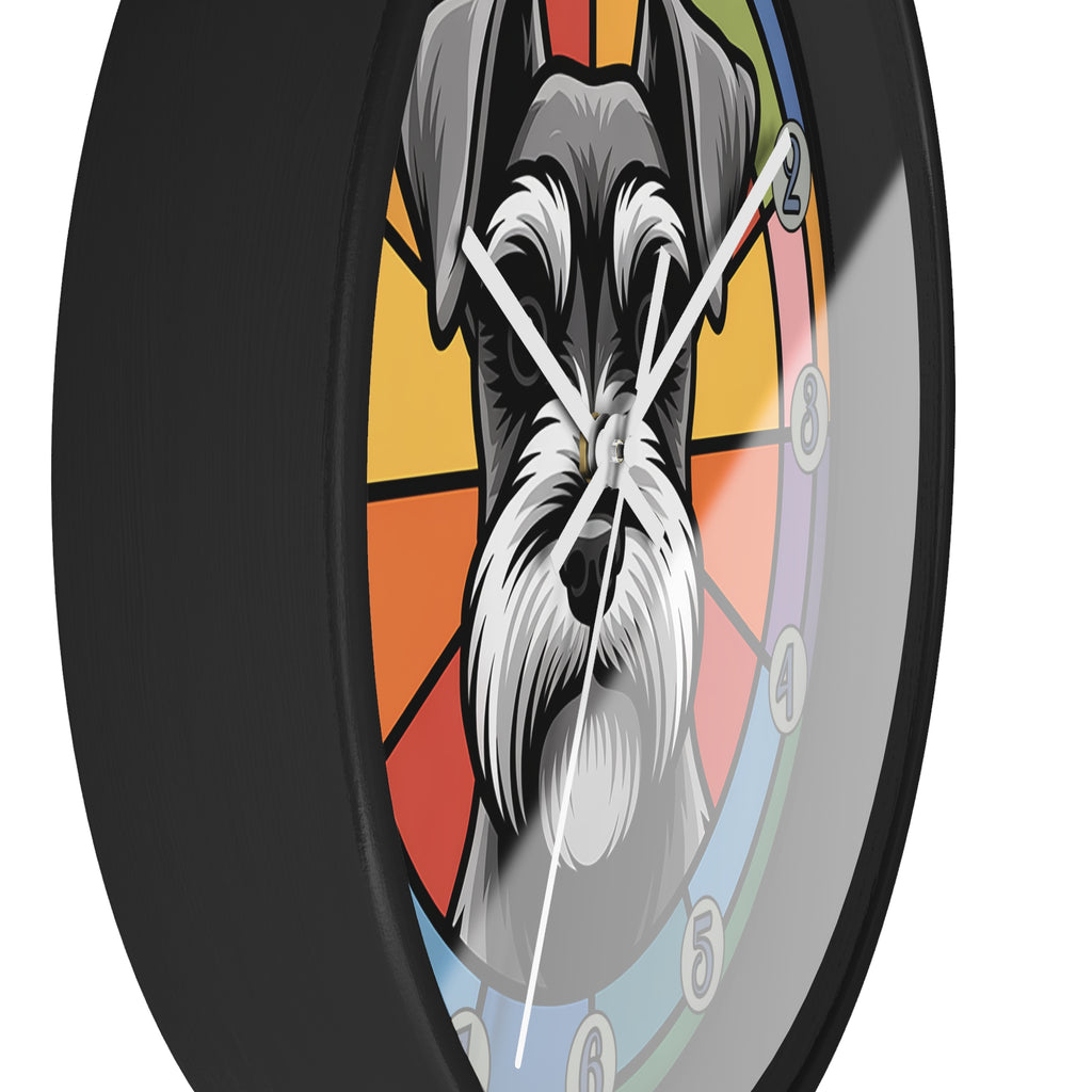 Wall clock with a dog's face design on a colorful background