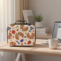  insulated lunch bag with croissant and fruit pattern on a white background