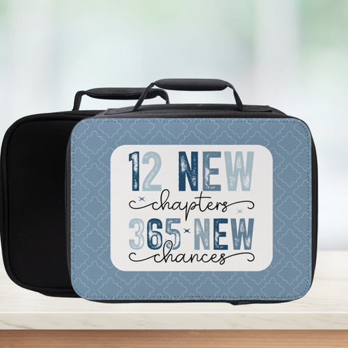 Lunch box with motivational quote on a light background