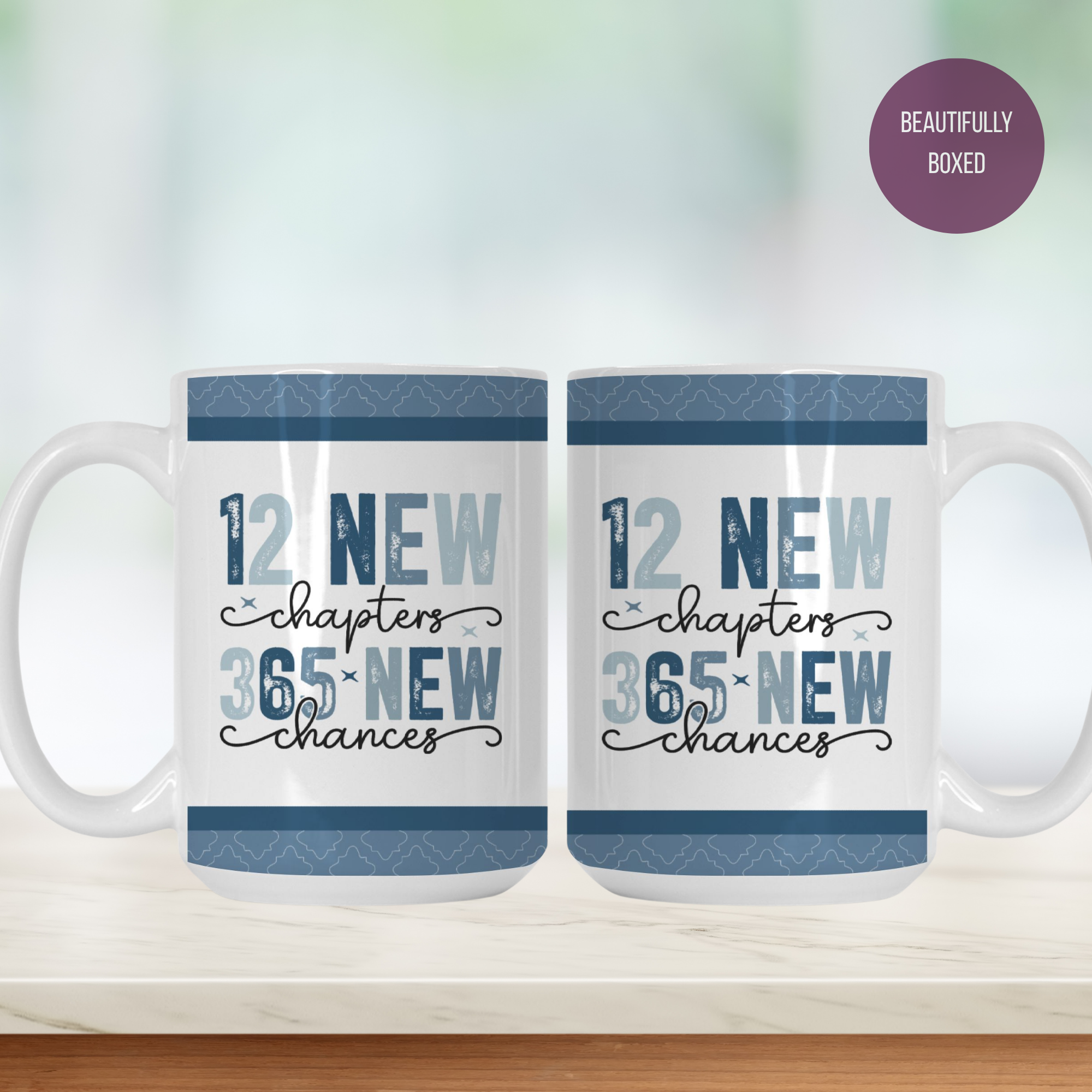 Two mugs with motivational quote on a white background