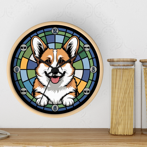 Wall clock with a dog design on a white wall