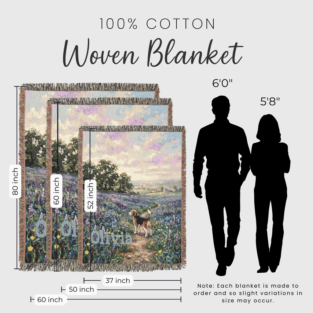 Personalized Beagle In Wildflowers Woven Blanket | Dog Tapestry Throw