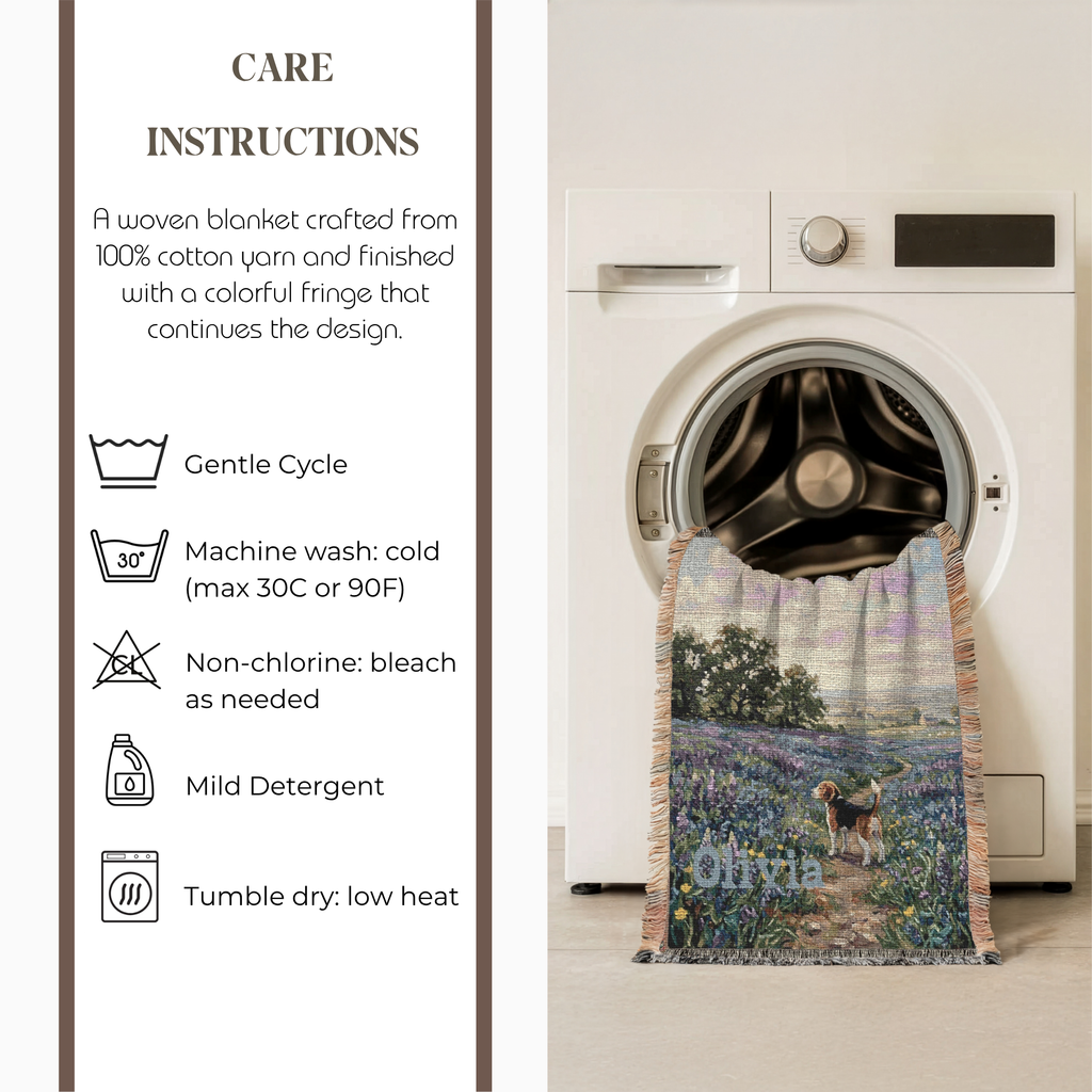 Personalized Beagle In Wildflowers Woven Blanket | Dog Tapestry Throw