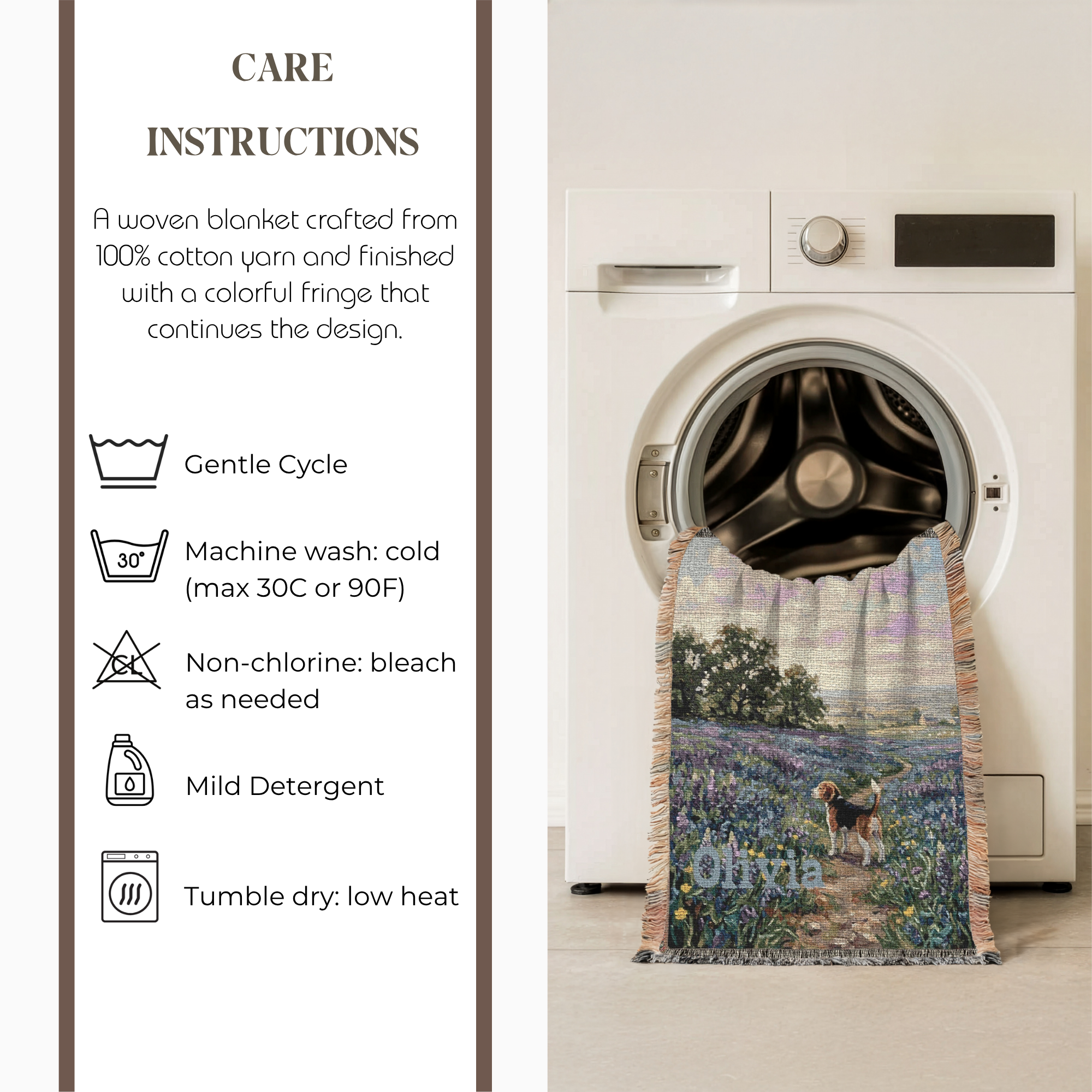 Personalized Beagle In Wildflowers Woven Blanket | Dog Tapestry Throw