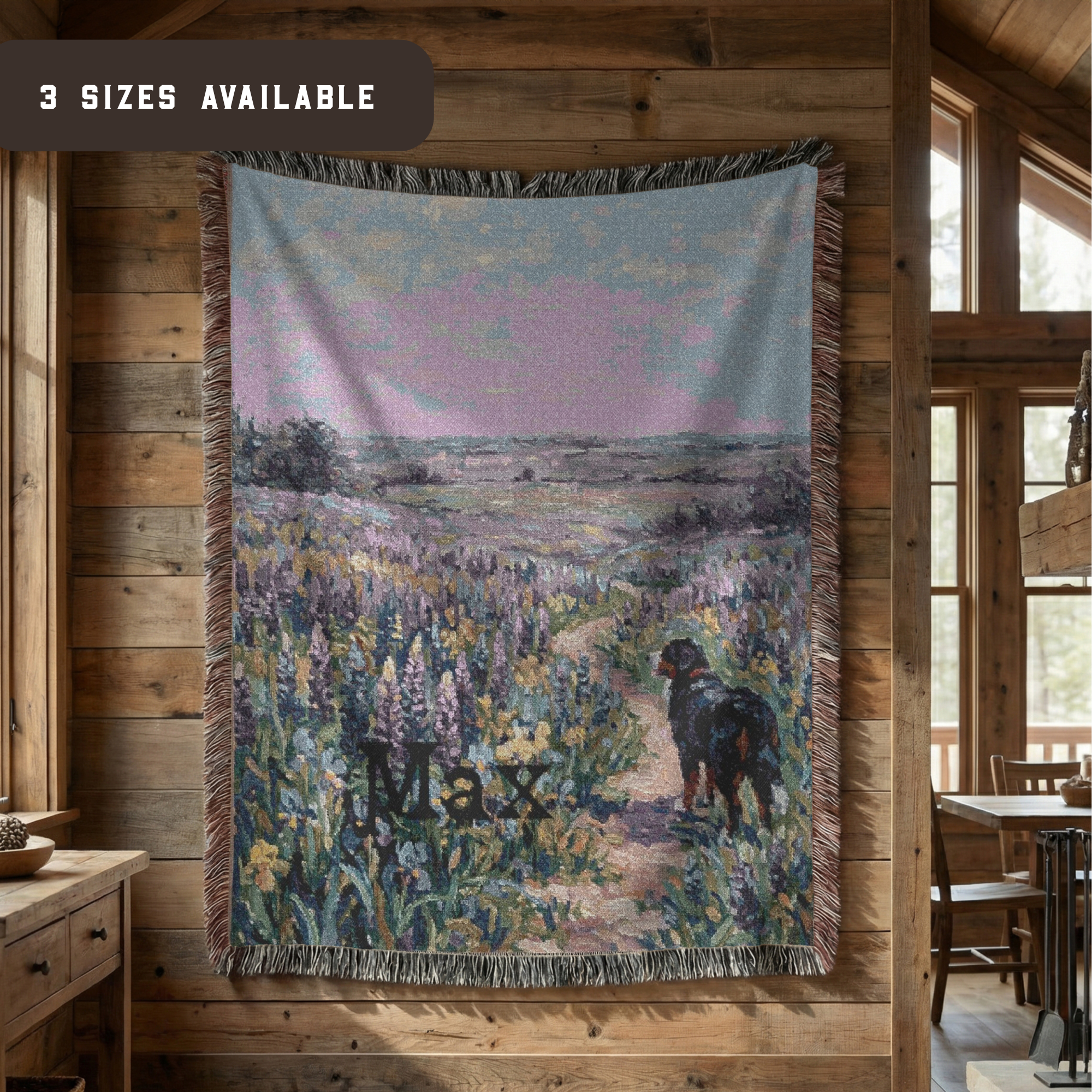 Personalized Bernese In Wildflowers Woven Blanket | Dog Tapestry Throw