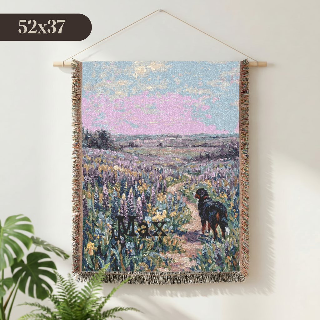 Personalized Bernese In Wildflowers Woven Blanket | Dog Tapestry Throw