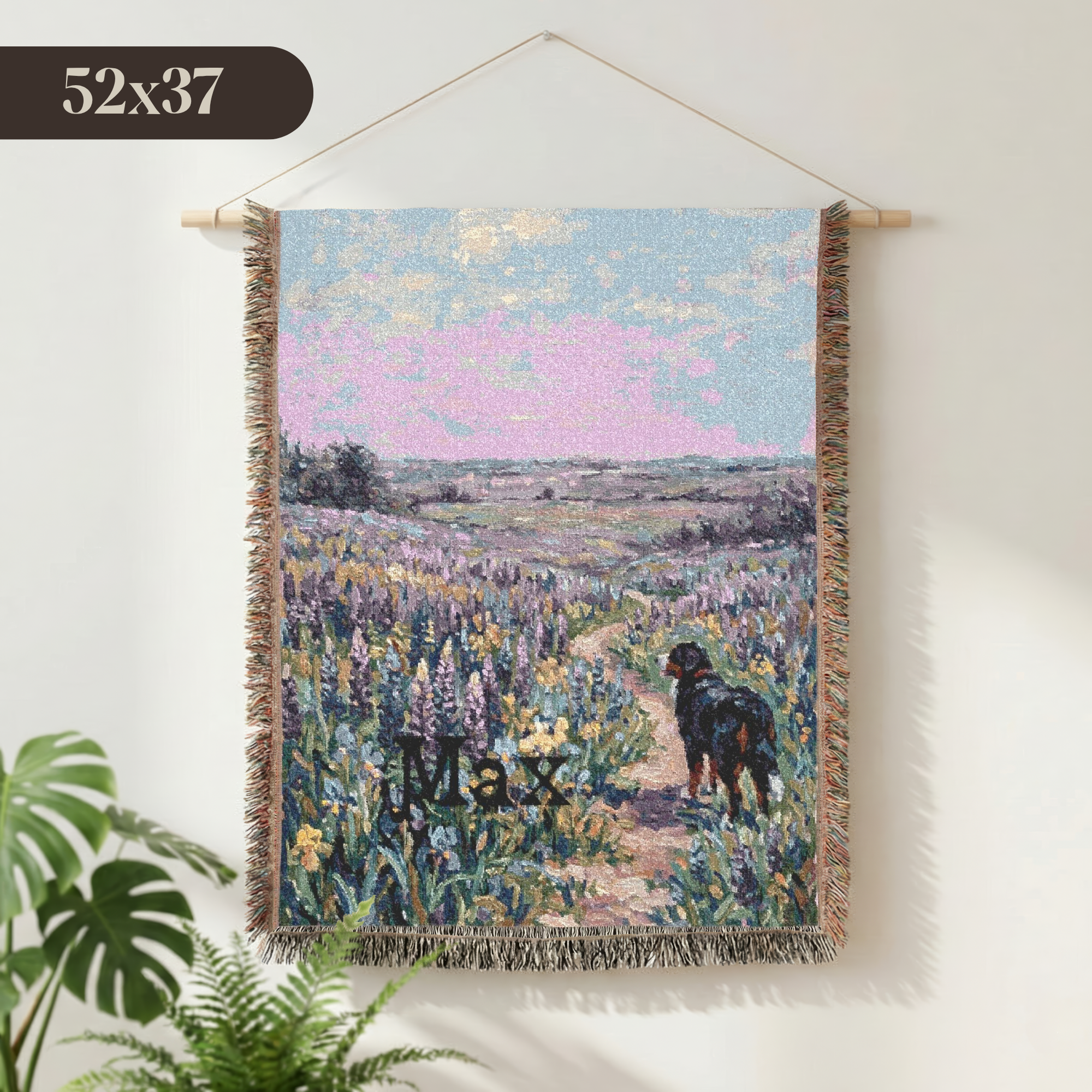 Personalized Bernese In Wildflowers Woven Blanket | Dog Tapestry Throw