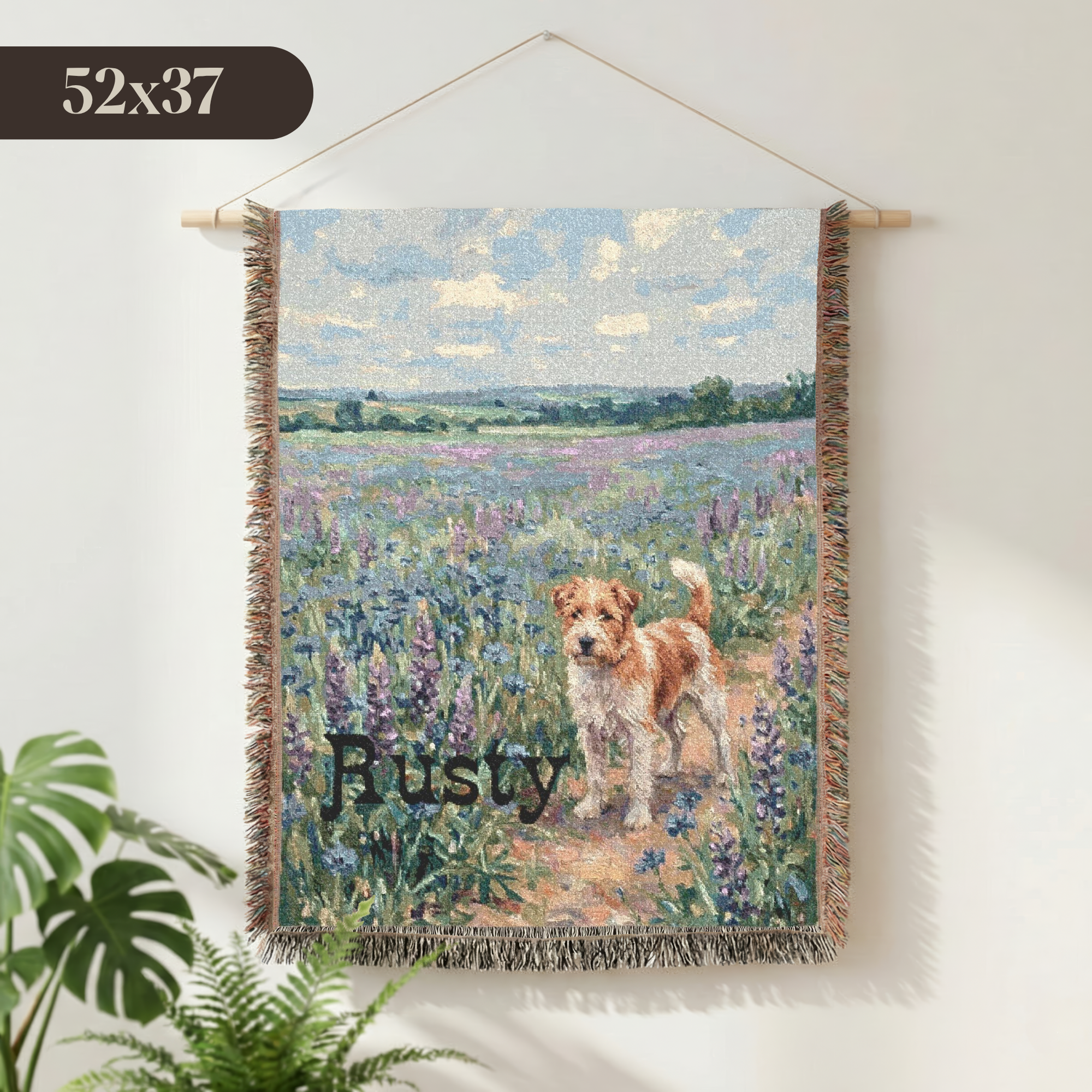 Personalized Jack Russell Terrier In Wildflowers Woven Blanket | Dog Tapestry Throw