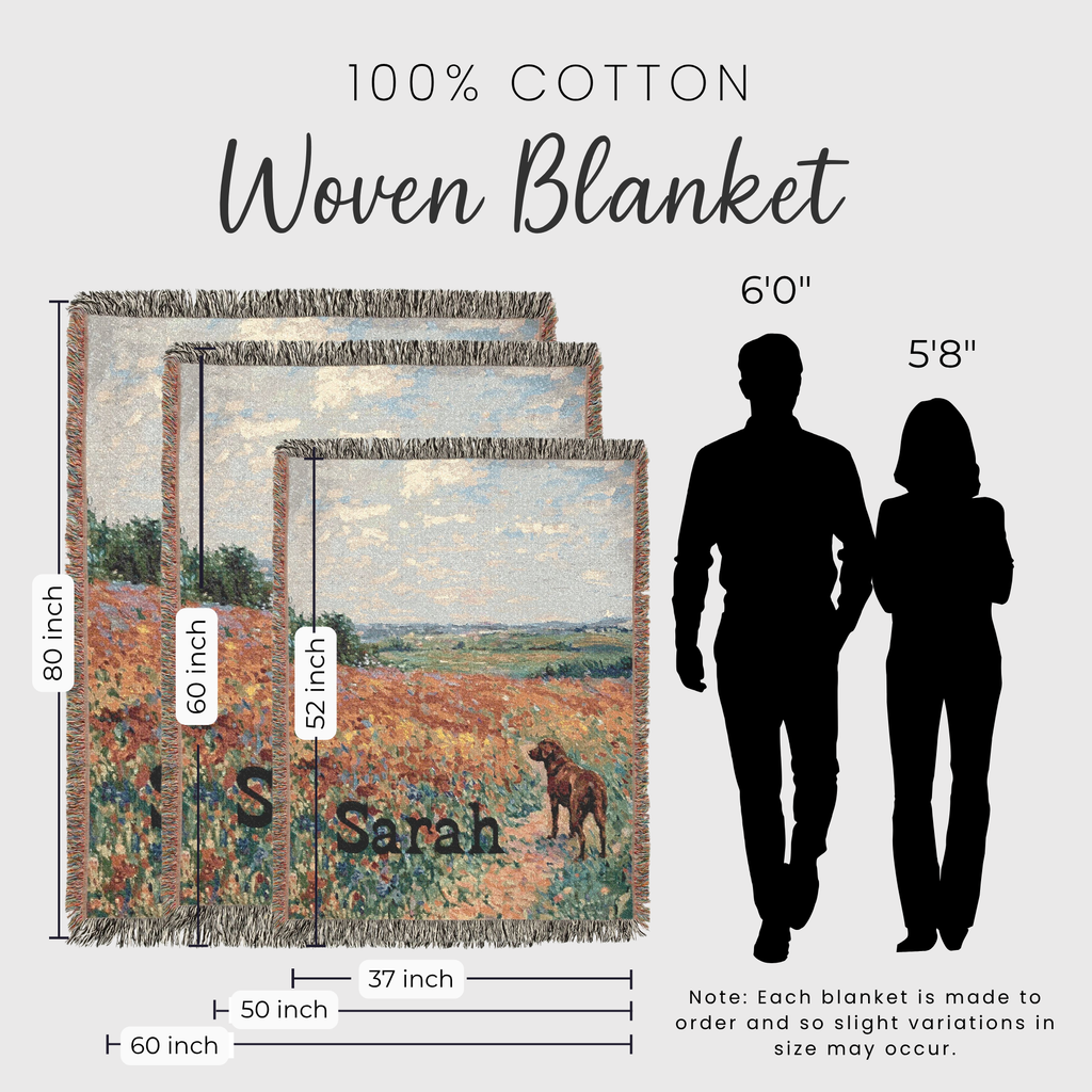 Personalized Chocolate Labrador In Wildflowers Woven Blanket | Dog Tapestry Throw
