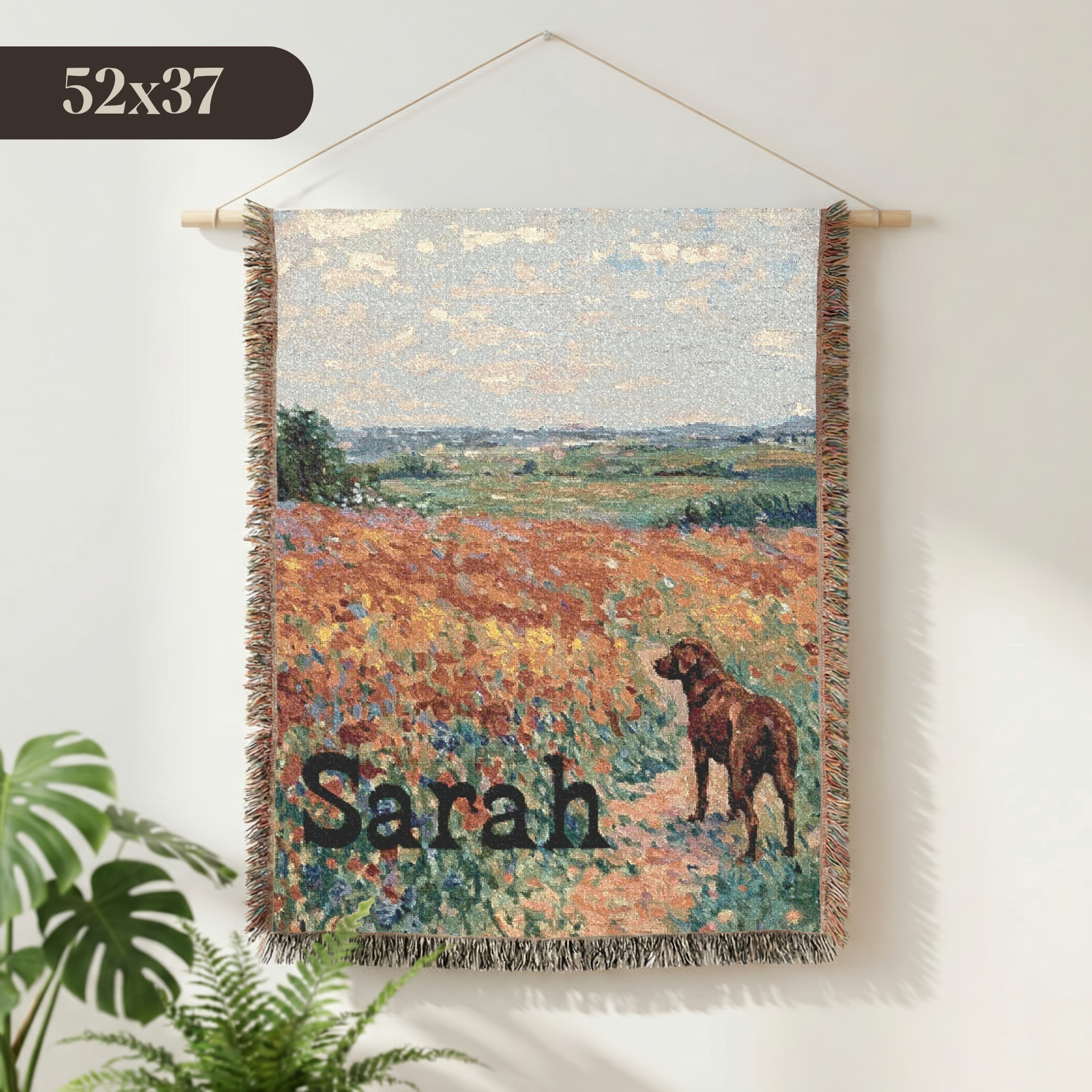 Personalized Chocolate Labrador In Wildflowers Woven Blanket | Dog Tapestry Throw
