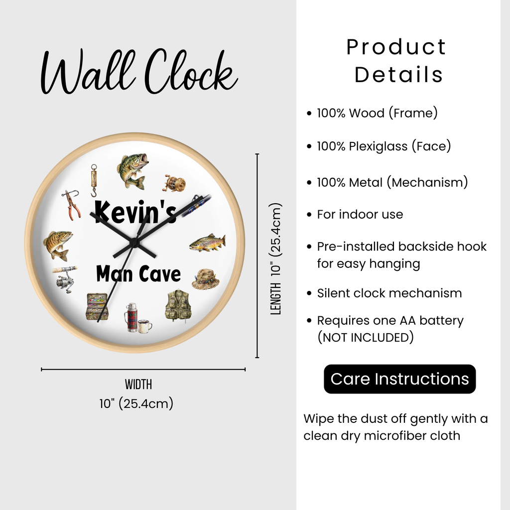 Fishing Cabin Wall Clock — Personalized 'Dale's Fishing Cabin' Rustic Cabin Decor Gift