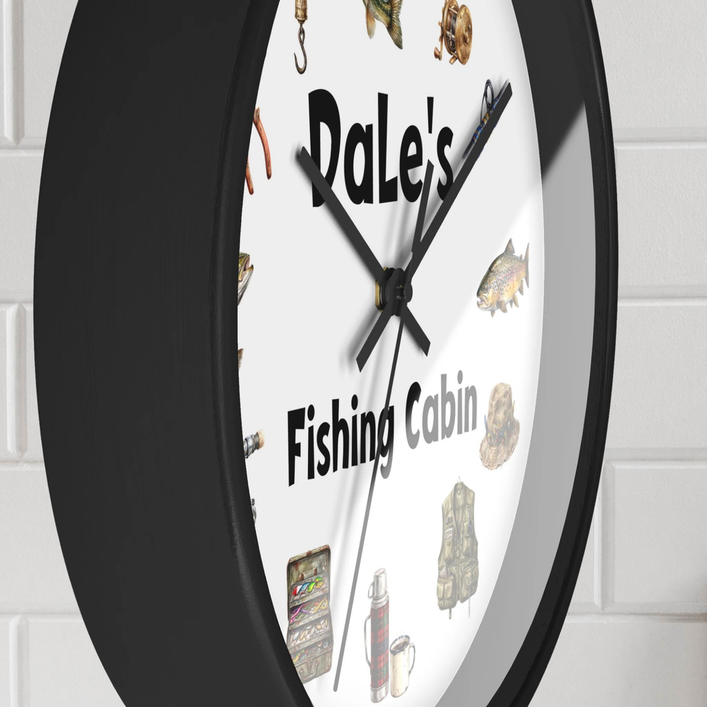 Fishing Cabin Wall Clock — Personalized 'Dale's Fishing Cabin' Rustic Cabin Decor Gift