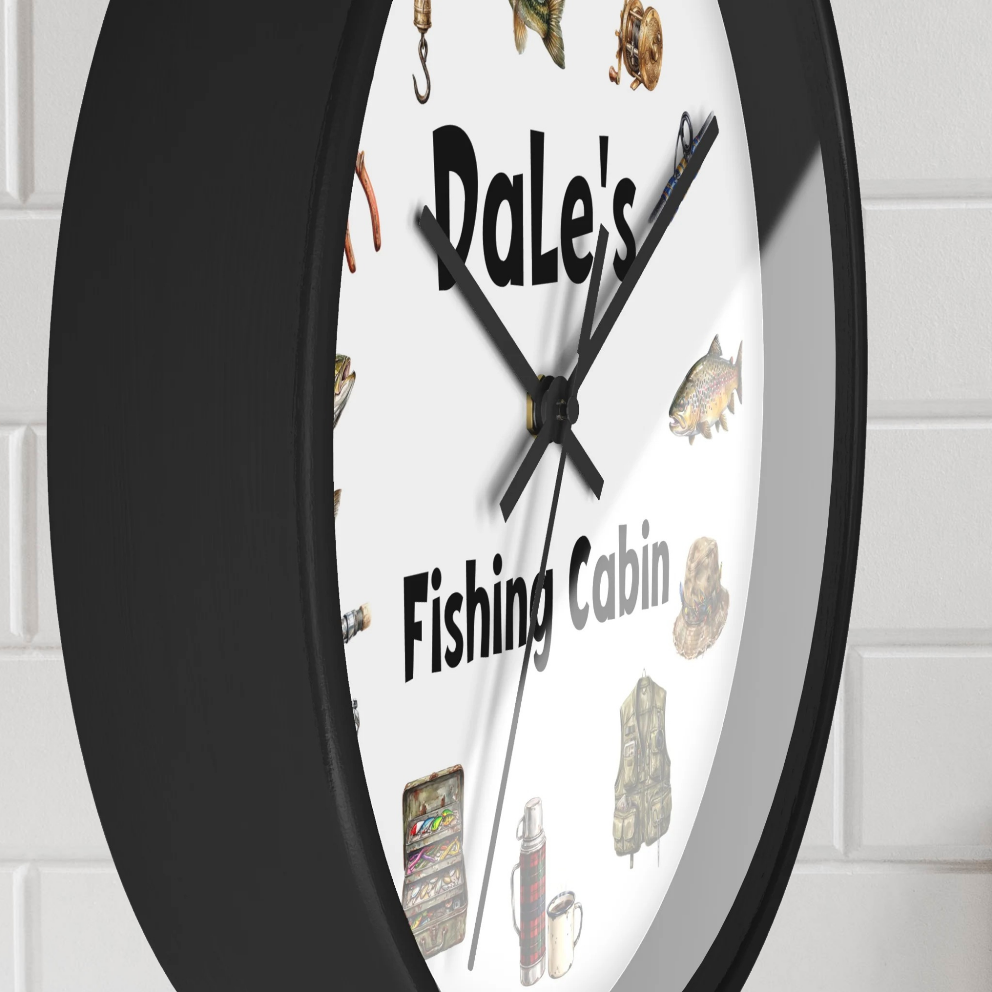 Fishing Cabin Wall Clock — Personalized 'Dale's Fishing Cabin' Rustic Cabin Decor Gift